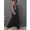 女性のジャンプスーツロンパース夏のファッションプラスサイズの女性uネックノースリースの背中のない側ポケットバギー長い服​​装モノヴァーノMujer 2021＃l