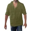 Мужская рубашка Helisopus Летние с капюшоном сплошной цвет хлопчатобумажного белья с длинным рукавом блузка Топы повседневные Свободные Камизы Para Hombre 210721