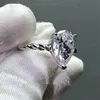 Cluster Rings 2021 Solitaire Pear Cut 6ct Simuled Diamond Cz Кольцо 925 Серебряное обручальное обручальное кольцо для женщин JE293J