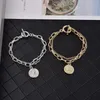 Charme pulseiras estilo punk unisex vintage esculpido moeda círculo grosso corrente borla pingente dupla camada pulseiras moda acessórios2017052