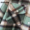 Aachoae Fashion Plaid Shirt Jacket Women Loose Long Sleeve Pockets Coat Outerwear Turn Down Collar Casual Ladies Tops 210413