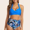 Women's Swimwear 40#Women Vintage Bandeau Biquini Swimsuit Two Piece Retro Halter Sexy Bathing Suit Push Up Ruched High Waist Print Bikini