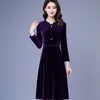 Robe en velours doré automne tempérament rétro femmes à manches longues grande taille base plissée Office Lady 210416