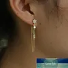 Stud 925 Sterling Silver Baguette Water Drop CZ Flower Tassel Chain Gold Color Plated Vermeil Jewelry Multi Piercing Earrings