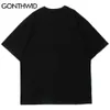 Gonthwid Tees Gömlek Harajuku Nakış Umut Yama Tişörtleri Streetwear Rahat Kısa Kollu Hip Hop Pamuk Gevşek Tops 210629