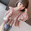 Gooporson Moda Dzieci Ubrania Spadek Little Girls Costume Kwiat Koronki Z Długim Rękawem Koszula Cute Koreański Berbeć Dzieci Bluzka 210715