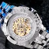 Reloj de reloj mecánico de oro de plata de lujo de alta calidad Hombres de acero completo Skeleton Wristwatch Masculino Gran dial Relogio Masculino Q0902