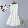 Spring Summer Fashion Dress Ladies Mesh Knitted Patchwork Sleeveless White Pink Tank Girls Sweater Slim Casual Dresses