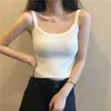 Summer Ins Trendy Korean Style Ice Silk Sticked Sleeveless T-shirt Yttre slitage Kort liten Sling Vest Women's Inner Bottoming Y0824