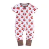 Sommar jul baby rompers söt nyfödd barn flicka avslappnad kortärmad långa byxor Santa Claus träd snögubbe tryckta dragkedja jumpsuits toddler kläder m3817