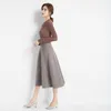 Knitted Thick Winter Pencil Skirt Mid Calf Elegant Pockets High Waist Pleated Stretch A Line Loose Casual Warm Kawaii Harajuku 210527