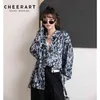 Camouflage surdimensionné chemise femmes bleu à manches longues Blouse haut ample boutonné col automne coréen mode vêtements 210427
