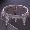 Baroque Reine Roi Tiara Couronne De Mariée Coiffure De Mariage Opale Rose Or Couleur Diadèmes et Couronne Robe De Mariée Accessoires De Cheveux X0625