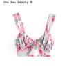 Chu Sau Beauty Fashion Casual Floral Print Sling Crop Topy Kobiety Sexy Głębokie V-Neck Bez Rękawów Bez Backless Letnie Panie Bluzki 210508