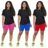 Zomer vrouwen katoenen trainingspakken korte mouw outfits zwart T-shirts + shorts broek twee stuk set plus size 2XL jogger pak casual sportkleding brief sweatsuits 4797