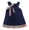 Zomer Baby Girl Designer Dress Plaid Bowknot Ruffel Mouwloze kinderen Kinderkinderen Bow Sundress Princess -jurken