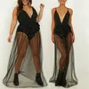 Mode kvinnor avslappnad transparent bikini täcker ren strand hög midja maxi lång wrap kjol sarong shorts kjolar