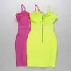 Бесплатные женские летние повязки платье флуоресцентные зеленые спагетти ремешок без рукавов Bodycon сексуальные партии шнуровки платья 210524