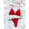 Women's Swimwear Sexy String Patchwork Swimsuit Women Triangle Micro Bikini 2021 Hollow Out Swimming Suit High Cut Retro Bathing