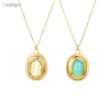 Chains LOZOYA 925 Sterling Silver Gold Turquoise White Drop Ovals Pendant Necklace Women Fashion Jewelry For Statement