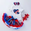 Été bébé filles 4 pièces ensembles amour coeur body + tutu robe chapeaux chaussures tenues enfants combinaison E5025 210610