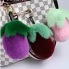 Kvinnor Keyring Real Rex Kanin Fur Keychain Pompom Ball Liten Aubergine Fluffy Handbag Bil Hängande Metallring