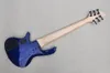 Basso elettrico Custom Factory 6 corde corpo blu e viola con 2 pickup neri, 24 tasti, hardware nero