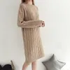 Casual Kleider ICHOIX Warme Pullover Kleid Elegante Lose Winter 2022 Gestrickte Gerade Oansatz Solide Lange Koreanische Frauen Vestidos
