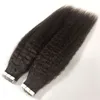 40pcs Kinky Straight Tape In Human Hair Extensions For Black Women Adhesive Invisible Coarse Yaki