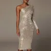 Sequined Evening Dresses One-Shoulder Onique Collar Wrapped Chest Afton Dress Fashion Sequins Nightclub Sexy Women's Clothing