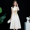 Летняя досная длина молодой китайский стиль платье офис леди без рукавов колена V-образным вырезом 110416