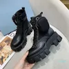 Designer- Women Boots Autumn And Winter Thick Bottom Increased Platform Shoes Pocket Wallet Motorcycle Boots Removable bags