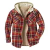 Men's Jackets Quilted Lined Button Down Vintage Plaid Shirt Add Velvet To Keep Warm Long Sleeve Jacket With Hood Coat Outwear