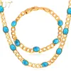 U7 Blue Stone Jewelry Trendy Gold Color Turkey Women's Earrings Necklace Set Whole S587