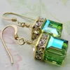 European And American Gold-plated Natural Green Cube Olivine Drop Earrings Jewelry Metal Square Trendy Hoop & Huggie