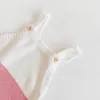Spädbarn Baby Girls Lace Knit Coat + Braces Rompers Kläder Vår Höst Kids Girl Långärmad Kläder 210429