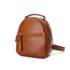 Vintage Leder Frauen Rucksack Zip Casual Umhängetaschen Frau Braun Echtes Leder Rucksack Kleine Weibliche Rucksack Reisetaschen Q0528