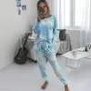 女性Pijama Comnunto Mujer Femme Tシャツ2ピースパンツセットRopa Mujer Tie Dye 2ピースセットレディース夏服Ropa Europa X0428