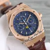 TWF 41mm 26574 Gecompliceerde functie A5134 Automatische Mens Horloge Maan Phase ROES Gold Blue Texture Dial Bruin Lederen Strap Super Edition PTPA NIEUW 2021 Puretime C3