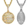 18k Gold Cubic Zirconia baskethalsband 60 cm gyllene kedjor smycken Set Copper Diamond Hip Hop Sport Football Pendant Rap Halsband för kvinnor Män Dropship