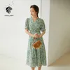 Fansilanen Office Lady French Floral Dress Kvinnor Sommar Sweet High-Waisted Long Kjol Kvinna Sleeve 210607