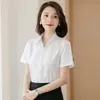 Women V-Neck Short Sleeve Dress Shirts Slim-fit Formal Blouses Tops Office Social Work Shirt Fashion Blusa Feminina Women's &