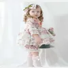 Wiosna Lolita styl dzieci dziewczyny 2-sztaki zestawy kwiecistej koronki sukienka + różowe szorty dzieci ubrania E3001 210610