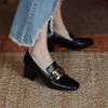 Meotina Square Toe Pumps High Heel Women Shoes Metal Decoration Chunky Heels Shoes Ladies Dress Footwear Spring Brown 43 210520