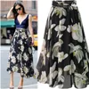 Plus Size Women Chiffon Skirt Europe Fashion Bow Saia Midi Lining Jupe Femme Lace Up Falda Mujer Print Floral Skirts 850E 210420