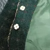 여자 재킷 빈티지 녹색 격자 무늬 트위드 자켓 여성 가을 ​​우아한 싱글 브레스트 짧은 코트 골드 라인 디자인 긴 소매 outerewea