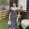 Vintage elegante zomerjurk mode korte mouw een lijn retro split floral vrouwen 210529