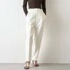 Pantalones fruncidos blancos para mujer, pantalones minimalistas informales de cintura alta, ropa de moda para mujer, primavera 210521