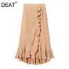 High Elastic Waist Half-body White Asymmetric Ruched Ankle Length Skirt Women Fashion Tide Spring Autumn 3D01681 210421