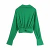 Camicette da donna Camicie da donna Donna 2022 Moda Colletto rovesciato Annodato Colore verde Camicetta corta Camicetta manica lunga femminile Slim
